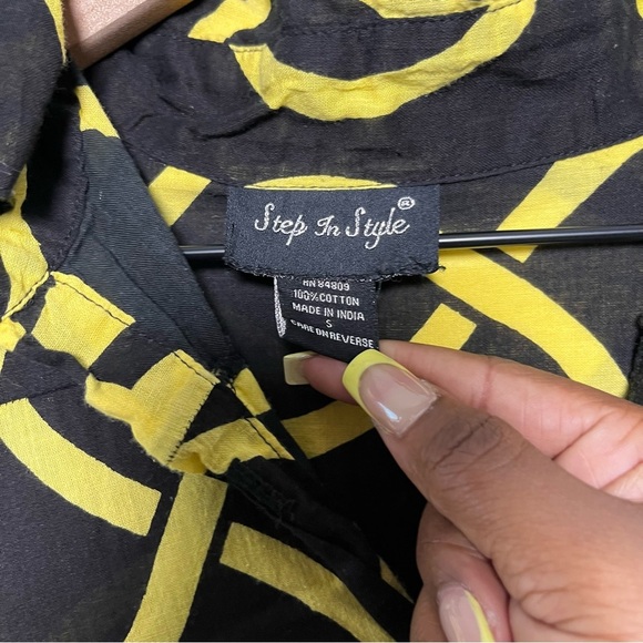 Step in Style Women Tunic Dress Small Yellow Black Abstract Lagenlook Artsy - Picture 4 of 8